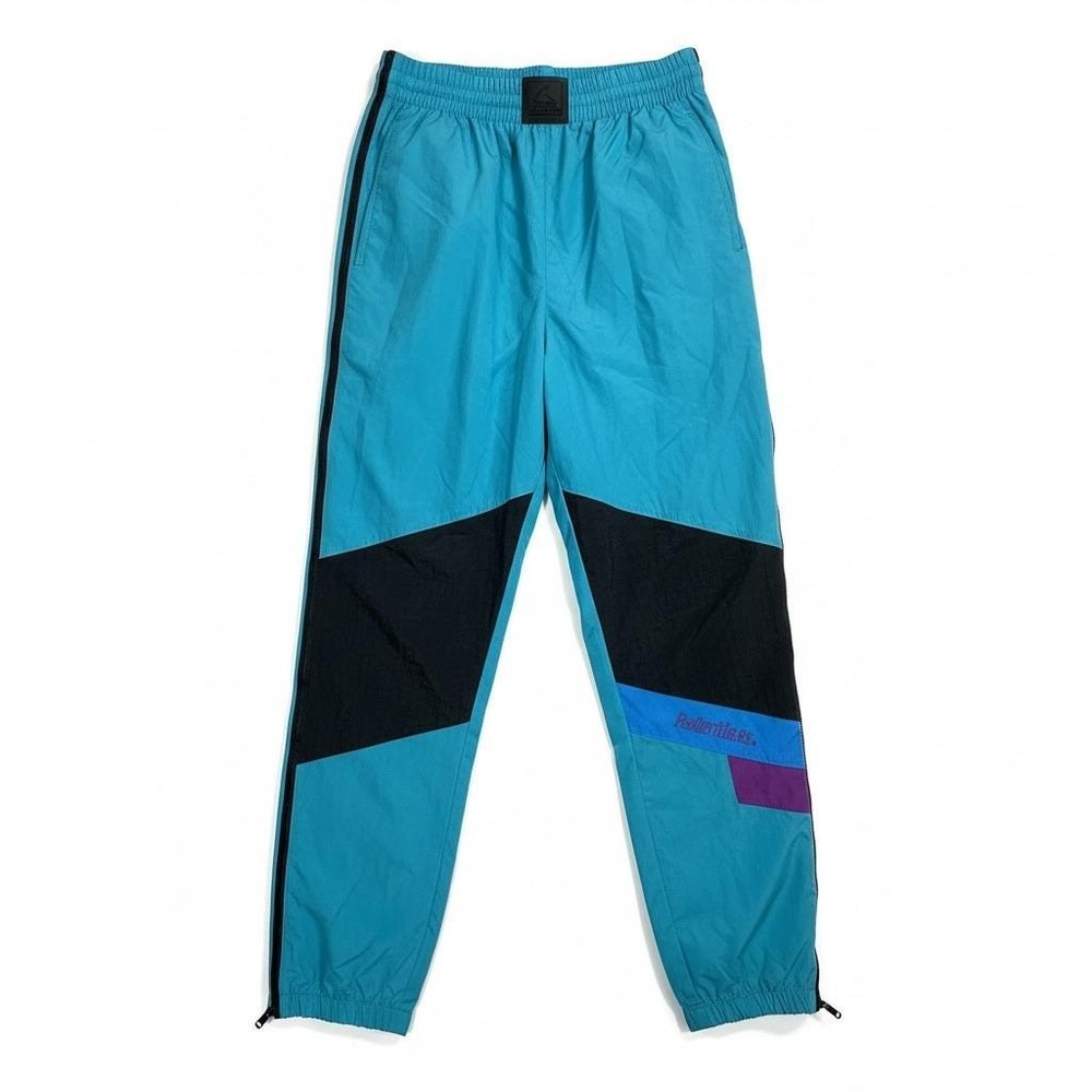 Rollerblade Gear Teal Black Color Block‎ Nylon Track Pants Side Zip Men's Large